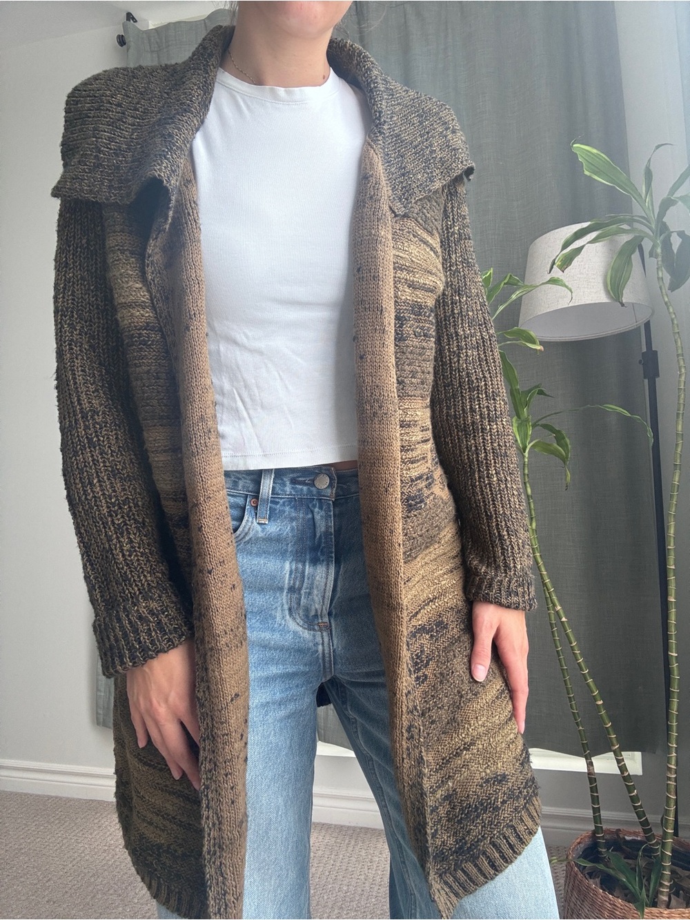 J. Jill Brown Marled Open-Front Sweater Cardigan